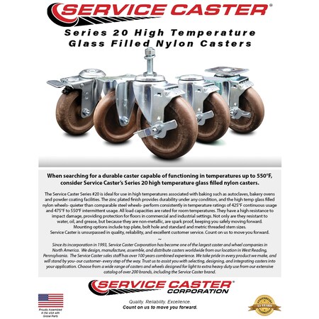 Service Caster 3 Inch High Temp Glass Filled Nylon Wheel Swivel 3/8 Inch Threaded Stem Caster SCC-TS20S314-GFNSHT-381615